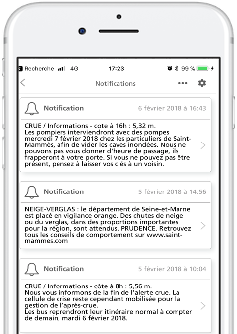 Notification push in-app alerte météo